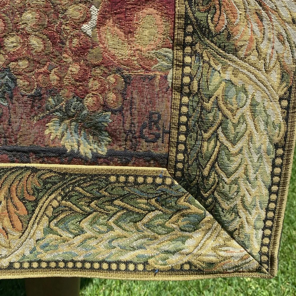 Vintage GRH France Gobelin Tapestry of flowers & fruit